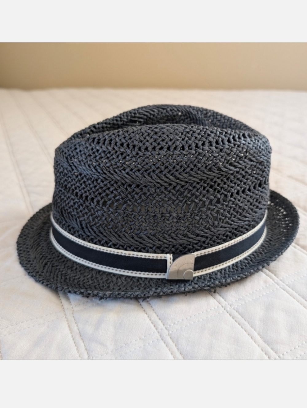Ben Sherman Fedora Hat Paper Straw with Fabric Band Black and White Unisex